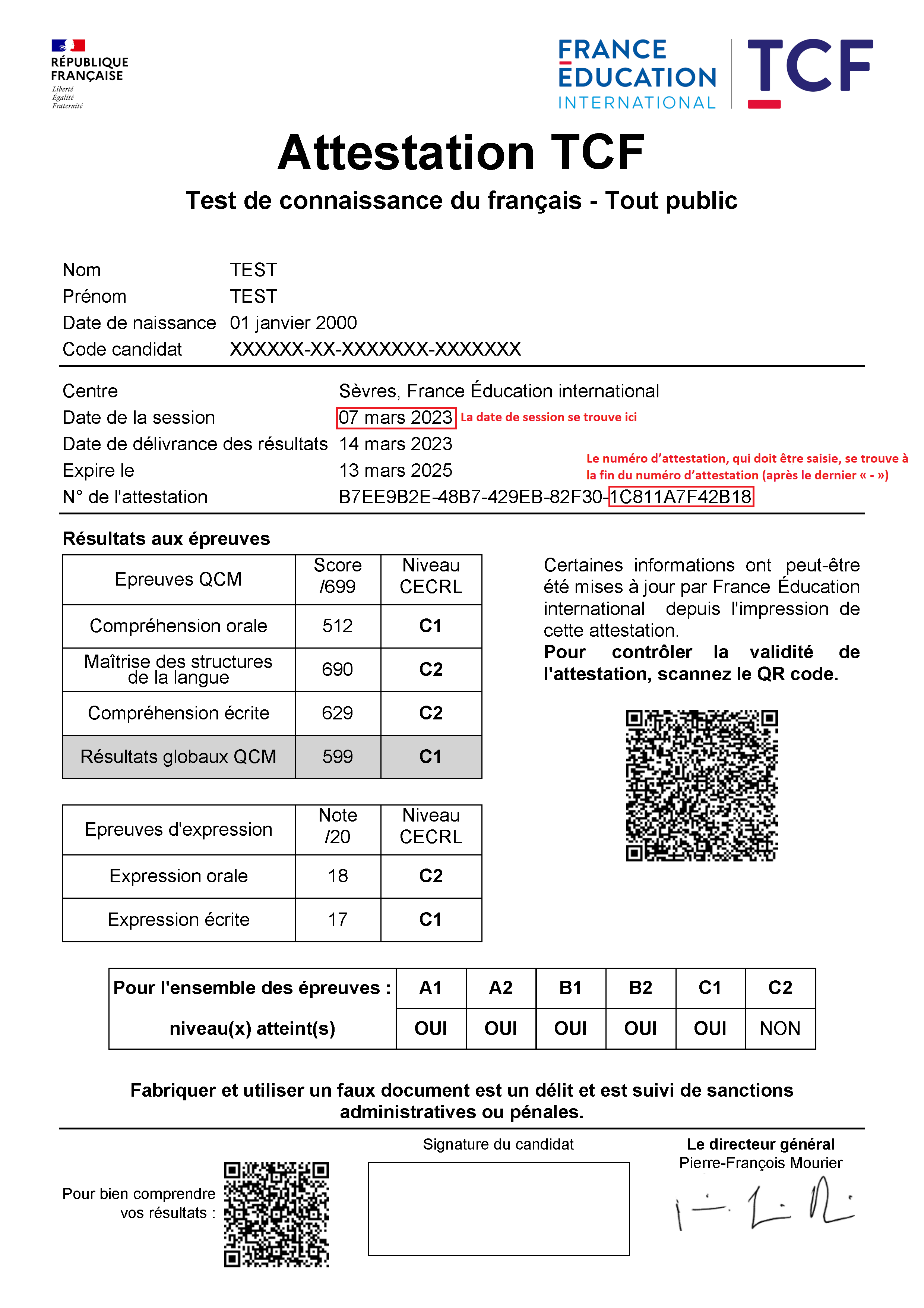 Exemple d'attestation